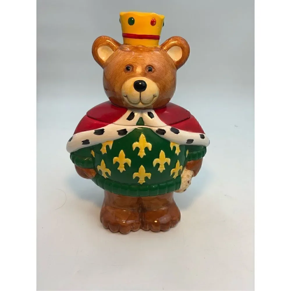 Neiman Marcus Christmas Cookie Jar Teddy Bear King Crown 1994 Hand Painted